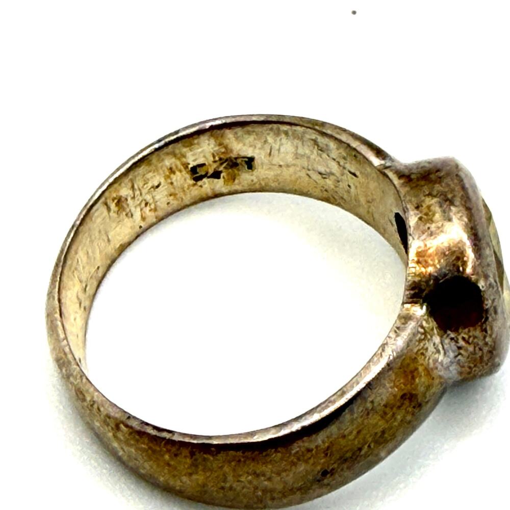 Vintage 90s Sterling Silver Stamped Yellow Citrine Solitaire Bezel Ring - Picture 4 of 6